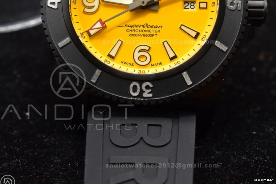 Yellow Automatic Best Edition Bezel Dial 44 1175 GoAnywhere Strap TF Black on Black Superocean A Rubber 1:1 0101